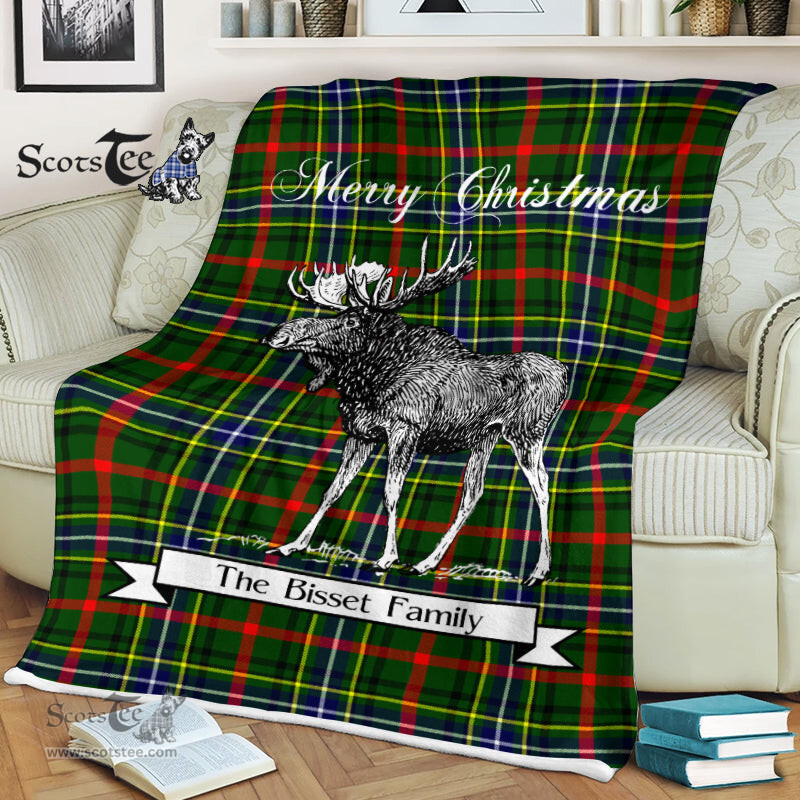 Scotstee Shop - Scotstee Shop Tartan Plaid Fleece Blankets With Moose Clan Bisset Tartan Plaid Christmas Blanket