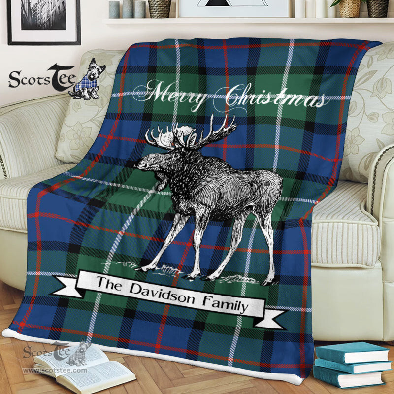 Scotstee Shop - Scotstee Shop Tartan Plaid Fleece Blankets With Moose Clan Davidson of Tulloch Tartan Plaid Christmas Blanket