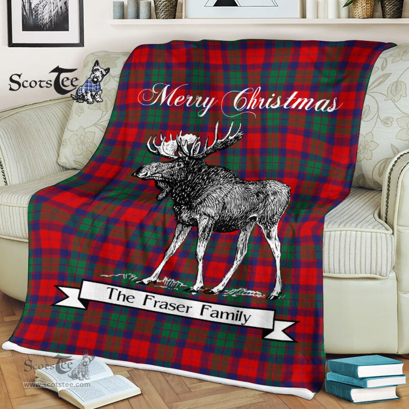 Scotstee Shop - Scotstee Shop Tartan Plaid Fleece Blankets With Moose Clan Fraser of Altyre Tartan Plaid Christmas Blanket