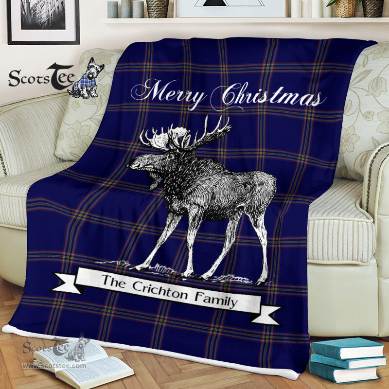 Scotstee Shop - Scotstee Shop Tartan Plaid Fleece Blankets With Moose Clan Crichton Tartan Plaid Christmas Blanket