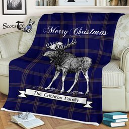 Scotstee Shop - Scotstee Shop Tartan Plaid Fleece Blankets With Moose Clan Crichton Tartan Plaid Christmas Blanket