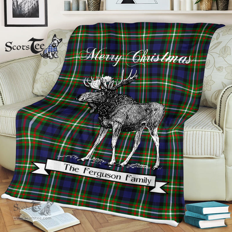Scotstee Shop - Scotstee Shop Tartan Plaid Fleece Blankets With Moose Clan Ferguson Modern Tartan Plaid Christmas Blanket