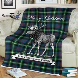 Scotstee Shop - Scotstee Shop Tartan Plaid Fleece Blankets With Moose Clan Bannatyne Tartan Plaid Christmas Blanket