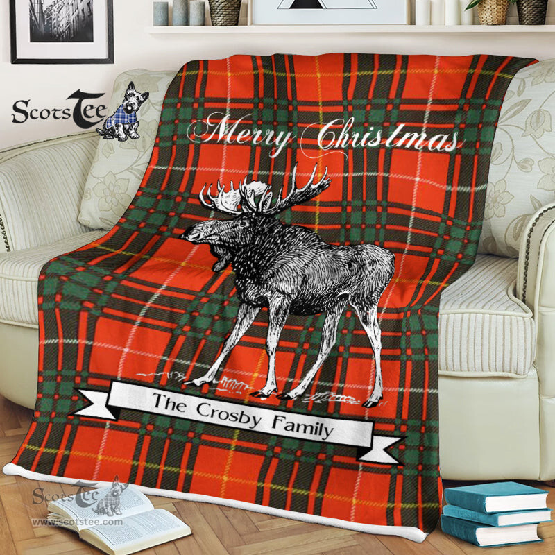 Scotstee Shop - Scotstee Shop Tartan Plaid Fleece Blankets With Moose Clan Crosby Tartan Plaid Christmas Blanket