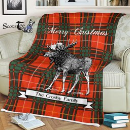 Scotstee Shop - Scotstee Shop Tartan Plaid Fleece Blankets With Moose Clan Crosby Tartan Plaid Christmas Blanket