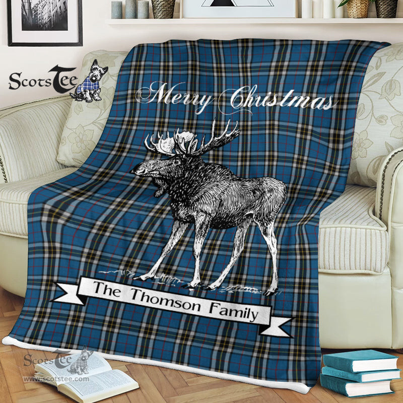 Scotstee Shop - Scotstee Shop Tartan Plaid Fleece Blankets With Moose Clan Thomson Dress Tartan Plaid Christmas Blanket