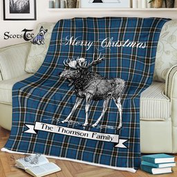 Scotstee Shop - Scotstee Shop Tartan Plaid Fleece Blankets With Moose Clan Thomson Dress Tartan Plaid Christmas Blanket