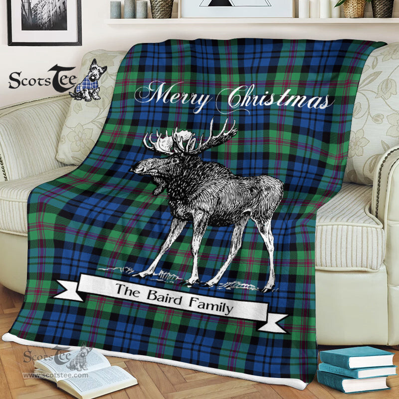 Scotstee Shop - Scotstee Shop Tartan Plaid Fleece Blankets With Moose Clan Baird Ancient Tartan Plaid Christmas Blanket
