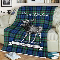 Scotstee Shop - Scotstee Shop Tartan Plaid Fleece Blankets With Moose Clan Baird Ancient Tartan Plaid Christmas Blanket