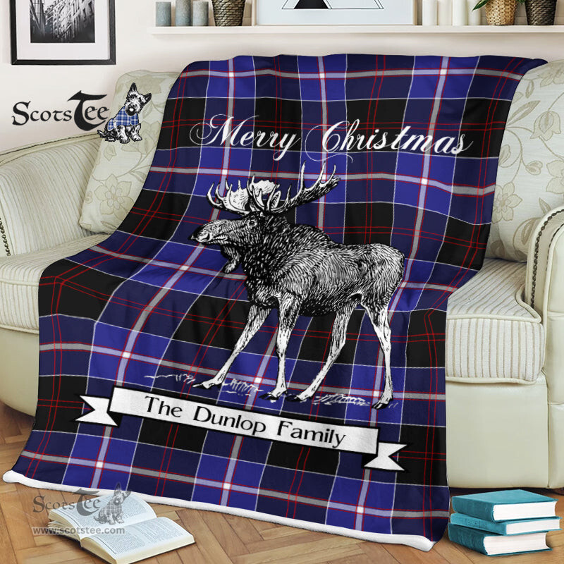 Scotstee Shop - Scotstee Shop Tartan Plaid Fleece Blankets With Moose Clan Dunlop Modern Tartan Plaid Christmas Blanket