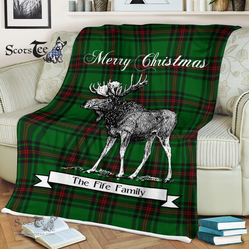 Scotstee Shop - Scotstee Shop Tartan Plaid Fleece Blankets With Moose Clan Fife District Tartan Plaid Christmas Blanket