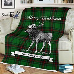 Scotstee Shop - Scotstee Shop Tartan Plaid Fleece Blankets With Moose Clan Fife District Tartan Plaid Christmas Blanket