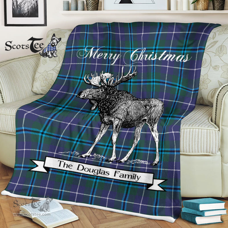 Scotstee Shop - Scotstee Shop Tartan Plaid Fleece Blankets With Moose Clan Douglas Tartan Plaid Christmas Blanket