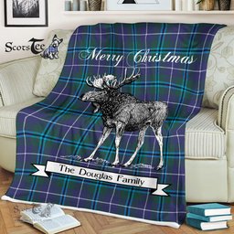 Scotstee Shop - Scotstee Shop Tartan Plaid Fleece Blankets With Moose Clan Douglas Tartan Plaid Christmas Blanket