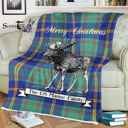 Scotstee Shop - Scotstee Shop Tartan Plaid Fleece Blankets With Moose Clan US Marine Tartan Plaid Christmas Blanket