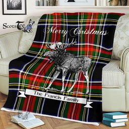 Scotstee Shop - Scotstee Shop Tartan Plaid Fleece Blankets With Moose Clan Francis Tartan Plaid Christmas Blanket