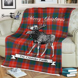 Scotstee Shop - Scotstee Shop Tartan Plaid Fleece Blankets With Moose Clan Chisholm Ancient Tartan Plaid Christmas Blanket