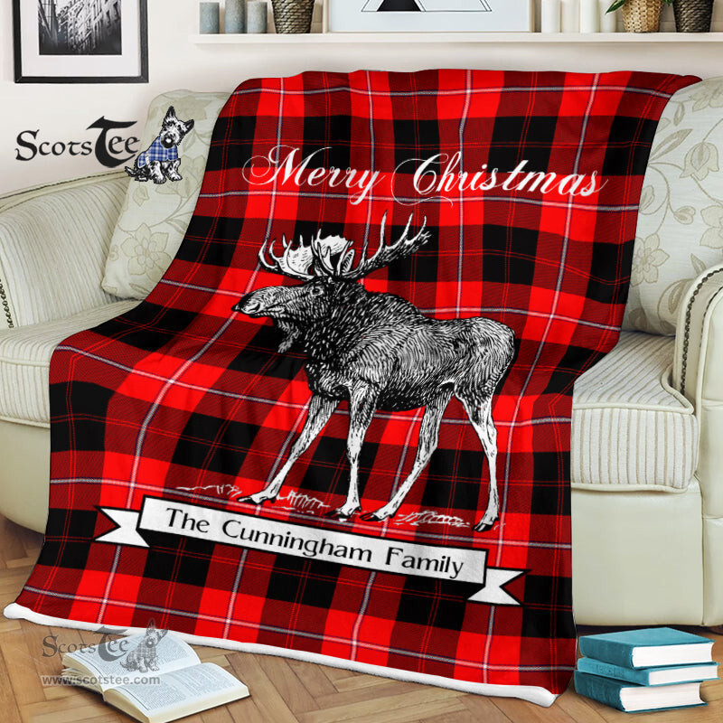 Scotstee Shop - Scotstee Shop Tartan Plaid Fleece Blankets With Moose Clan Cunningham Modern Tartan Plaid Christmas Blanket