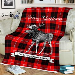 Scotstee Shop - Scotstee Shop Tartan Plaid Fleece Blankets With Moose Clan Cunningham Modern Tartan Plaid Christmas Blanket