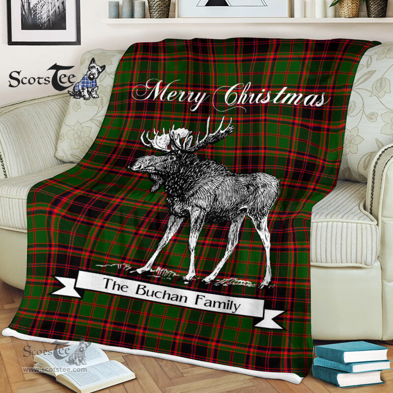 Scotstee Shop - Scotstee Shop Tartan Plaid Fleece Blankets With Moose Clan Buchan Tartan Plaid Christmas Blanket