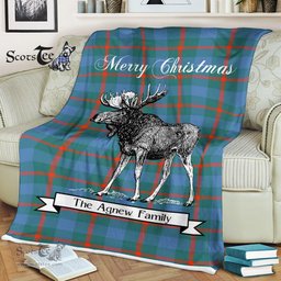 Scotstee Shop - Scotstee Shop Tartan Plaid Fleece Blankets With Moose Clan Agnew Tartan Plaid Christmas Blanket