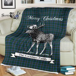 Scotstee Shop - Scotstee Shop Tartan Plaid Fleece Blankets With Moose Clan Cockburn Modern Tartan Plaid Christmas Blanket
