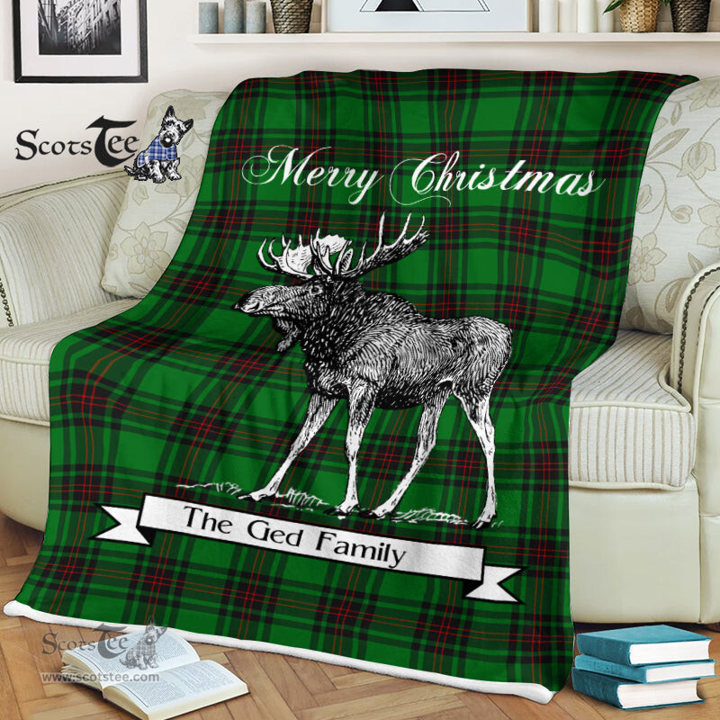 Scotstee Shop - Scotstee Shop Tartan Plaid Fleece Blankets With Moose Clan Ged Tartan Plaid Christmas Blanket
