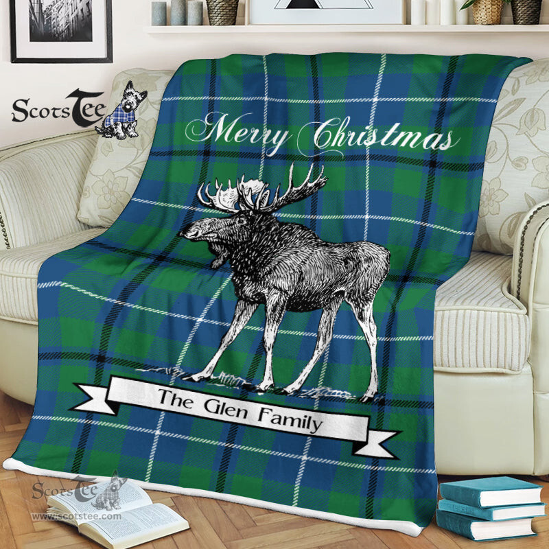Scotstee Shop - Scotstee Shop Tartan Plaid Fleece Blankets With Moose Clan Glen Ancient Tartan Plaid Christmas Blanket