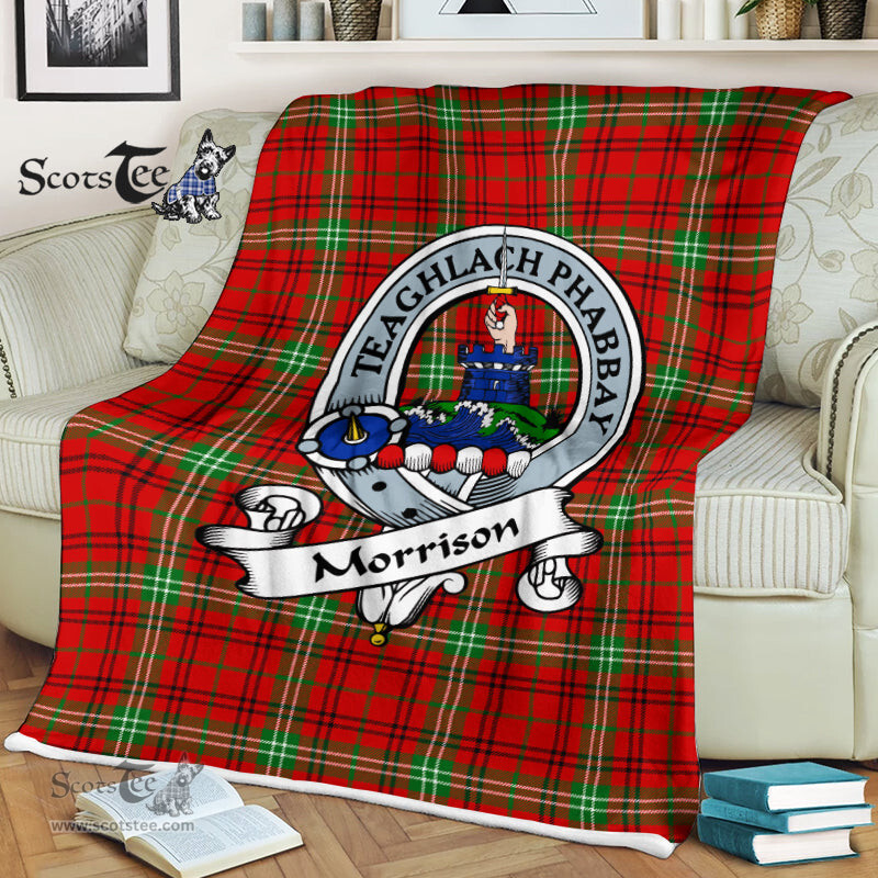 Scotstee Shop - Scotstee Shop Tartan Plaid Fleece Blankets Morrison Red Modern Clan Badge Tartan Fleece Blanket Scottish