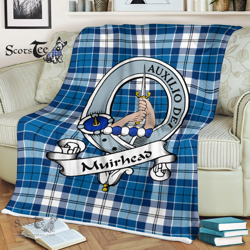 Scotstee Shop - Scotstee Shop Tartan Plaid Fleece Blankets Muirhead Blue Clan Badge Tartan Fleece Blanket Scottish