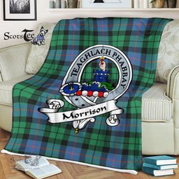 Scotstee Shop - Scotstee Shop Tartan Plaid Fleece Blankets Morrison Ancient Clan Badge Tartan Fleece Blanket Scottish
