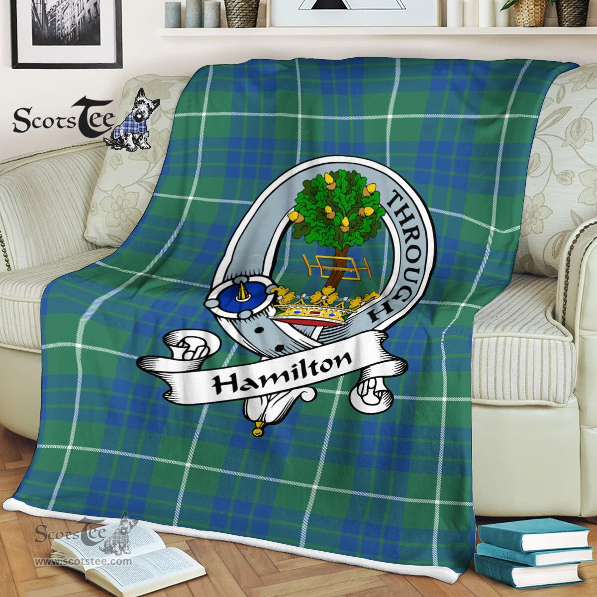 Clan Hamilton Blanket Hamilton Fleece Blanket Plaid Blanket Hamilton Hunting Ancient Clan Badge Tartan Blanket Scottish Blue Plaid Throw Blanket
