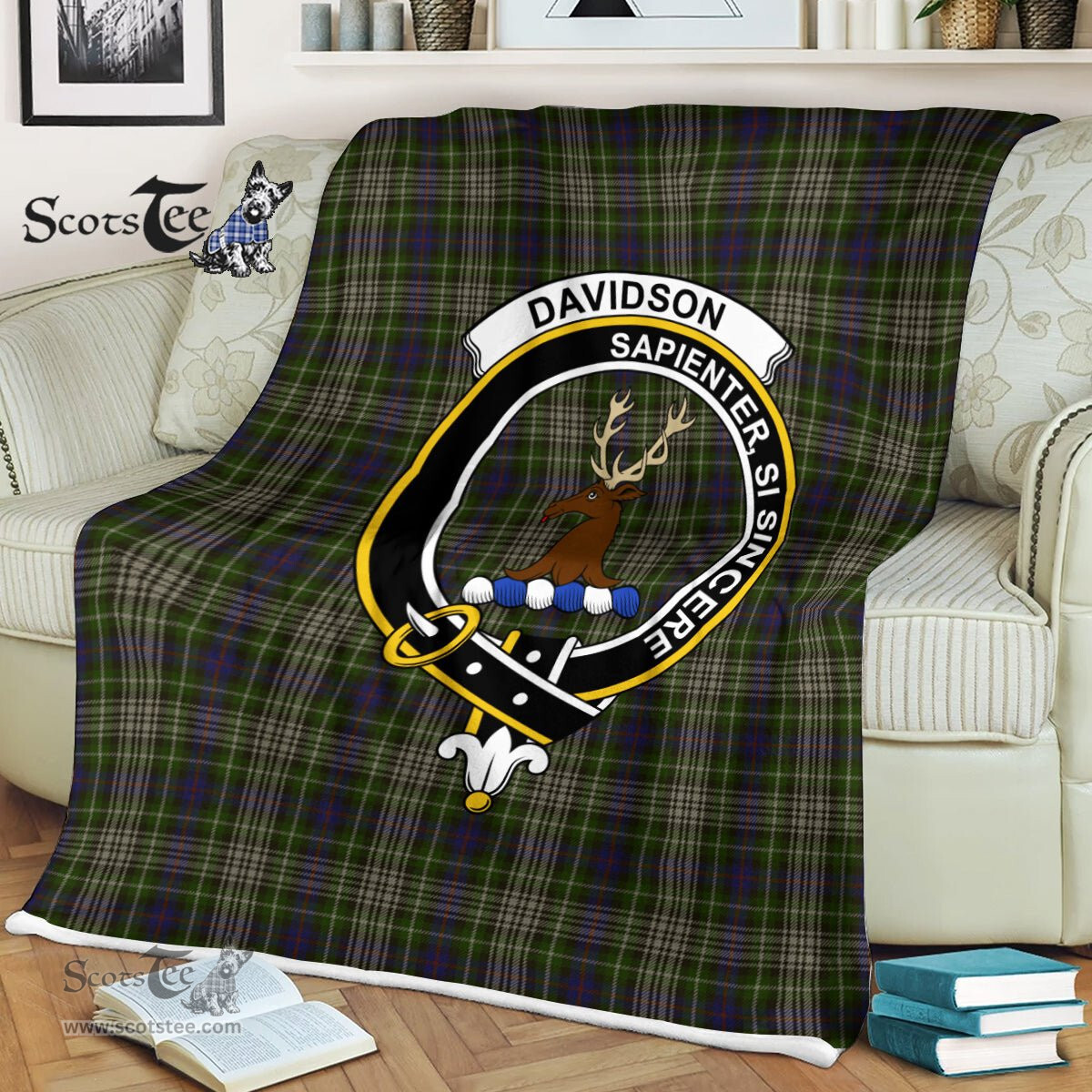 Plaid Blanket Davidson Tulloch Dress Clan Crest Badge Tartan Blanket Scottish Green Plaid Throw Blanket - Scotstee Shop