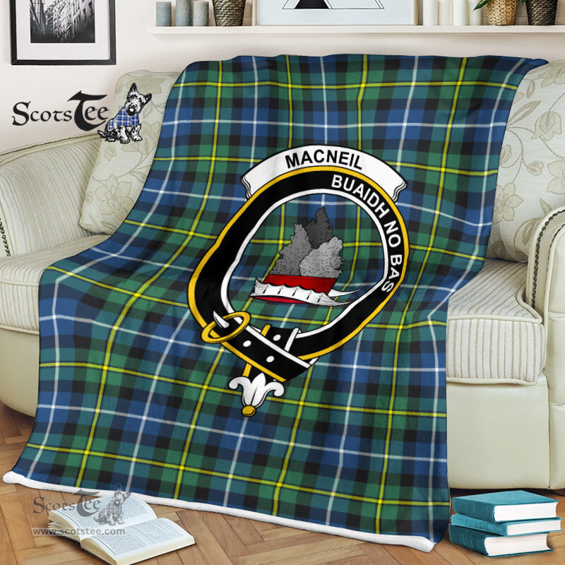 Scotstee Shop - Scotstee Shop Tartan Plaid Fleece Blankets MacNeill Of Barra Ancient Clan Crest Badge Tartan Fleece Blanket Scottish