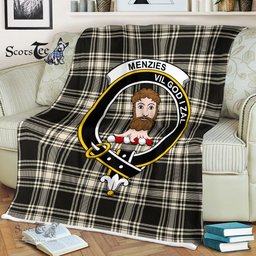 Scotstee Shop - Scotstee Shop Tartan Plaid Fleece Blankets Menzies Ancient Clan Crest Badge Tartan Fleece Blanket Scottish