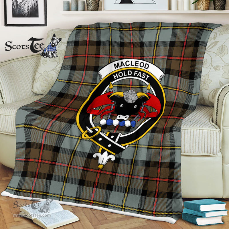 Scotstee Shop - Scotstee Shop Tartan Plaid Fleece Blankets MacLeod Of Harris Weathered Clan Crest Badge Tartan Fleece Blanket Scottish