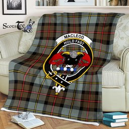 Scotstee Shop - Scotstee Shop Tartan Plaid Fleece Blankets MacLeod Of Harris Weathered Clan Crest Badge Tartan Fleece Blanket Scottish