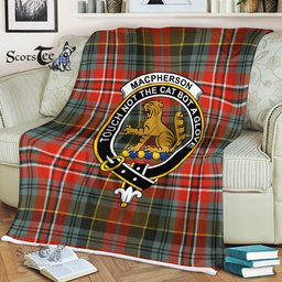 Scotstee Shop - Macpherson Tartan Plaid Fleece Blanket MacPherson Weathered Plaid Blanket Clan Crest Badge Tartan Blanket
