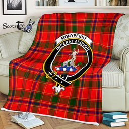 Scotstee Shop - Scotstee Shop Tartan Plaid Fleece Blankets Monypenny Clan Crest Badge Tartan Fleece Blanket Scottish