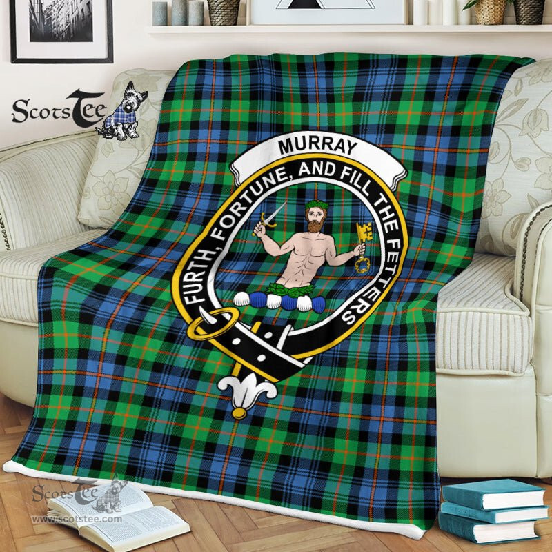 Clan Murray Blanket Plaid Blanket Murray of Atholl Ancient Clan Crest Badge Tartan Blanket Scottish Plaid Throw Blanket - Scotstee Shop
