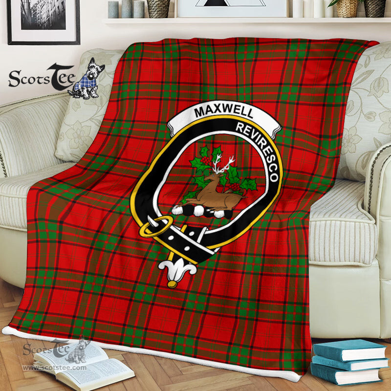 Scotstee Shop - Scotstee Shop Tartan Plaid Fleece Blankets Maxwell Red Clan Crest Badge Tartan Fleece Blanket Scottish