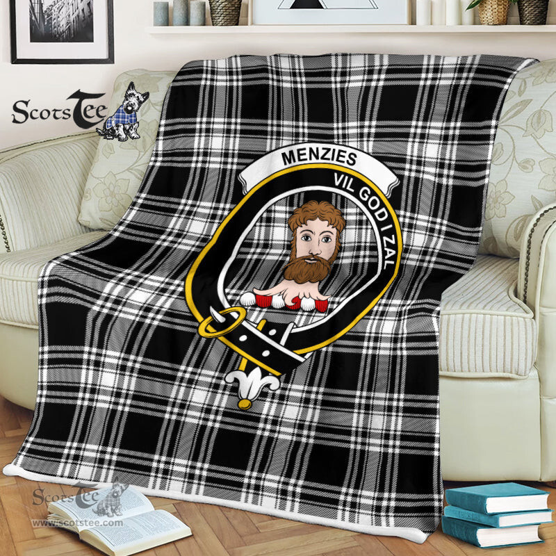 Scotstee Shop - Scotstee Shop Tartan Plaid Fleece Blankets Menzies Modern Clan Crest Badge Tartan Fleece Blanket Scottish