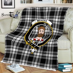 Scotstee Shop - Scotstee Shop Tartan Plaid Fleece Blankets Menzies Modern Clan Crest Badge Tartan Fleece Blanket Scottish