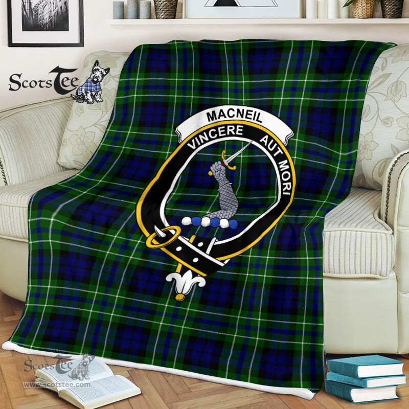 Scotstee Shop - Scotstee Shop Tartan Plaid Fleece Blankets MacNeill Of Colonsay Hunting Clan Crest Badge Tartan Fleece Blanket Scottish