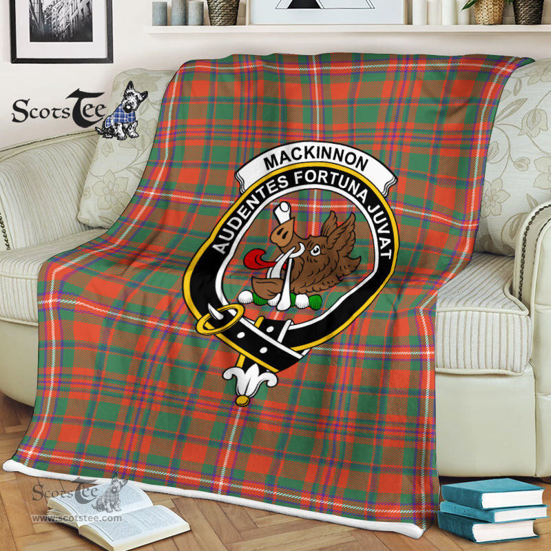 Scotstee Shop - Scotstee Shop Tartan Plaid Fleece Blankets MacKinnon Ancient Clan Crest Badge Tartan Fleece Blanket Scottish