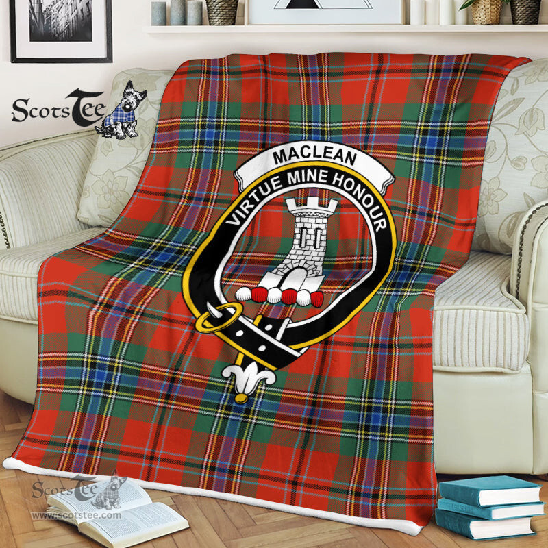 Scotstee Shop - Scotstee Shop Tartan Plaid Fleece Blankets MacLean Of Duart Ancient Clan Crest Badge Tartan Fleece Blanket Scottish