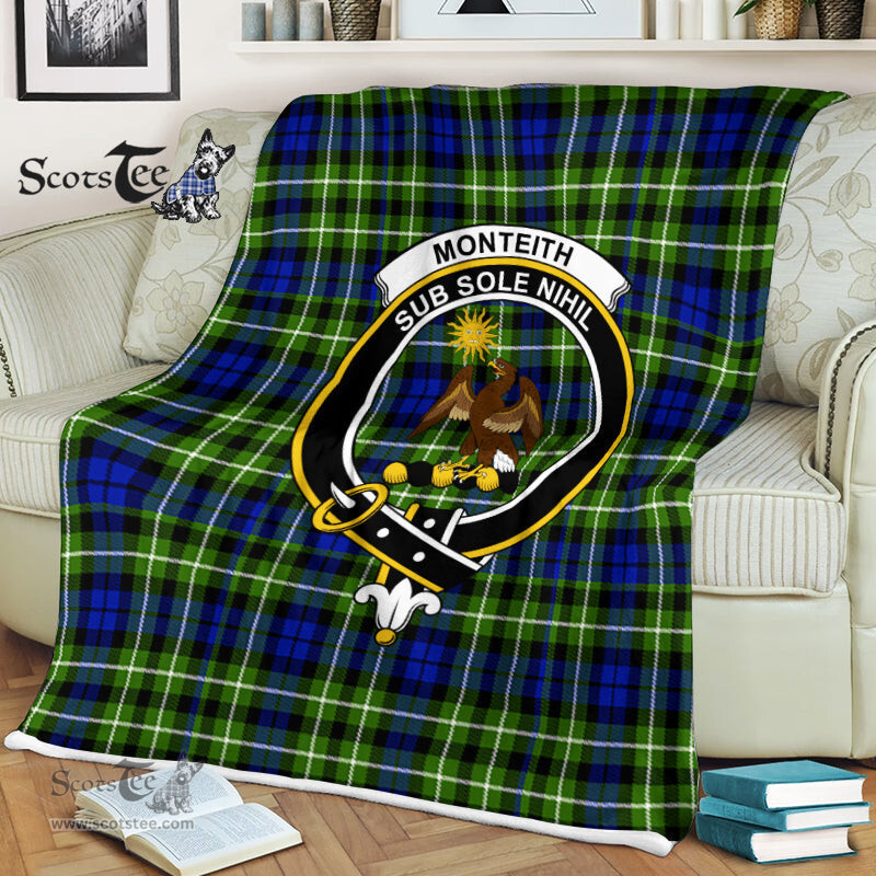 Scotstee Shop - Scotstee Shop Tartan Plaid Fleece Blankets Monteith Clan Crest Badge Tartan Fleece Blanket Scottish