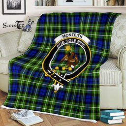 Scotstee Shop - Scotstee Shop Tartan Plaid Fleece Blankets Monteith Clan Crest Badge Tartan Fleece Blanket Scottish