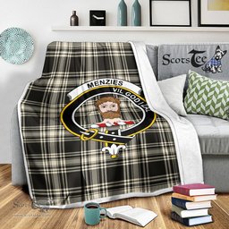 Scotstee Shop - Scotstee Shop Tartan Plaid Fleece Blankets Menzies Ancient Clan Crest Badge Tartan Fleece Blanket Scottish