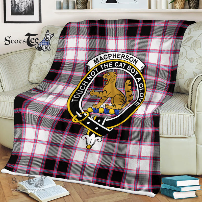 Scotstee Shop - Scotstee Shop Tartan Plaid Fleece Blankets MacPherson Hunting Modern Clan Crest Badge Tartan Fleece Blanket Scottish